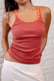 Pinko Tank Top w/ Stone Neckline Red
