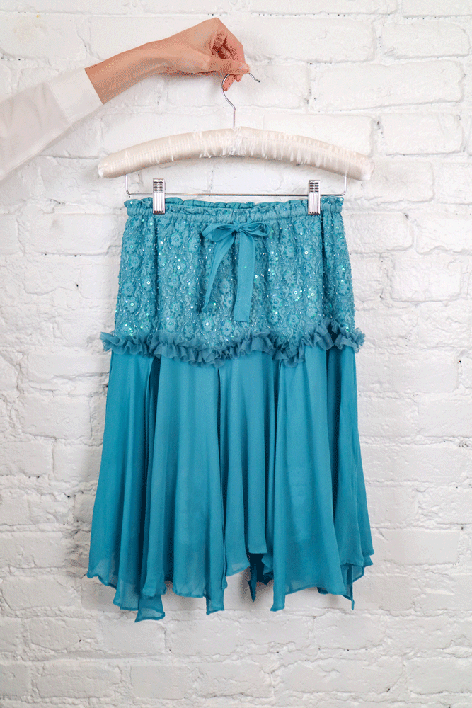 Silk Teal Sequin Skirt