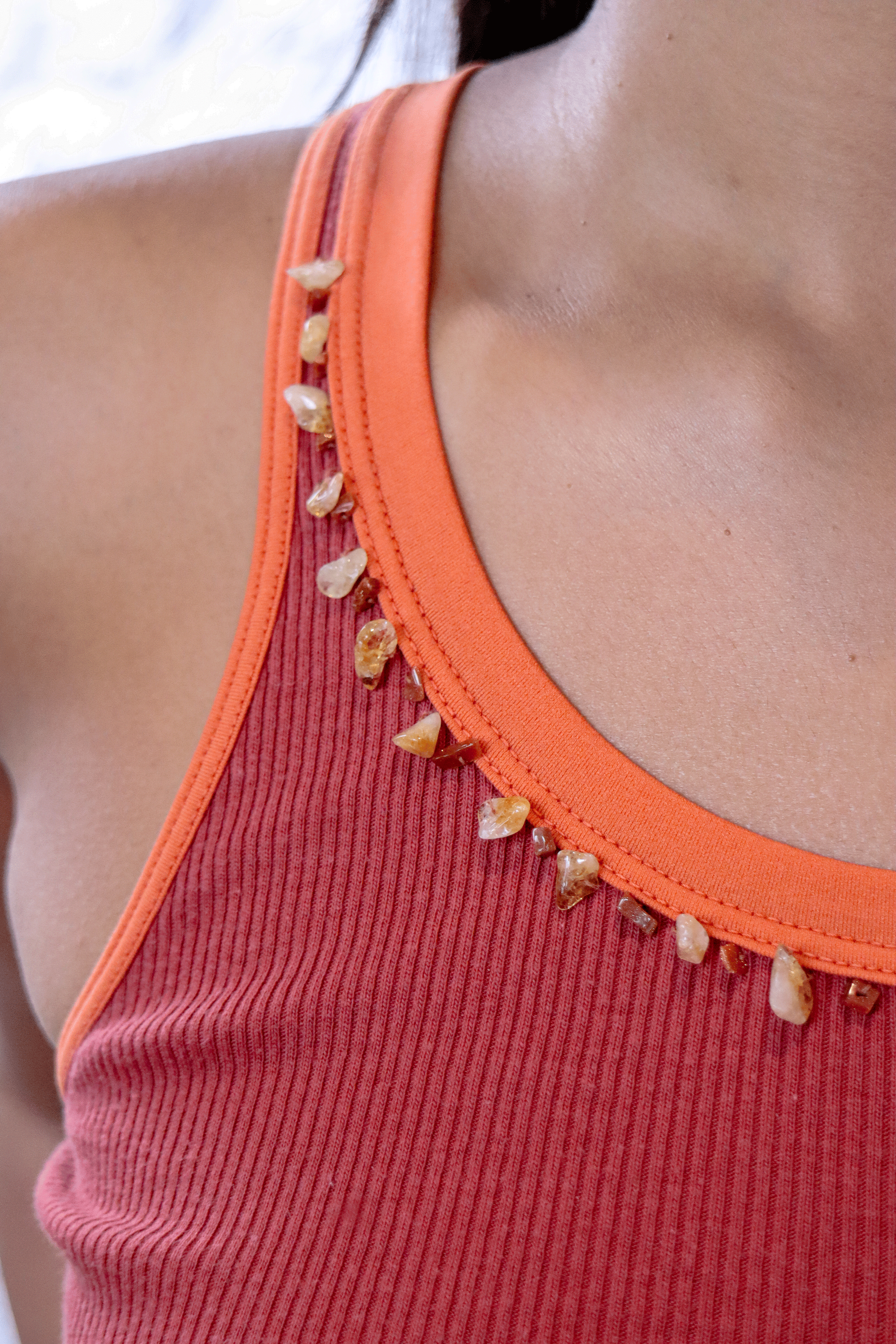 Pinko Tank Top w/ Stone Neckline Red