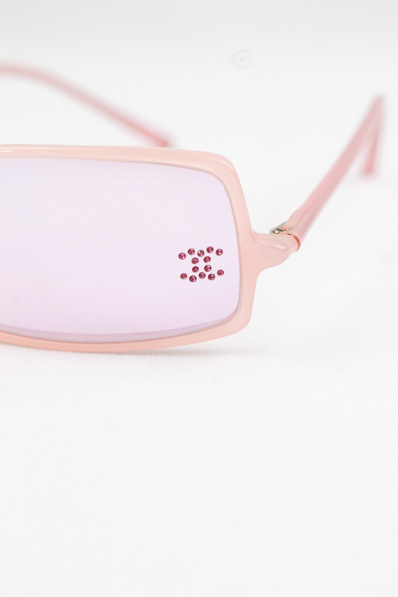 Chanel Pink Crystal-Detail Rectangle Sunglasses