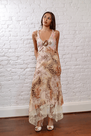 L'Equip Pink and Brown Silk Floral Long Dress