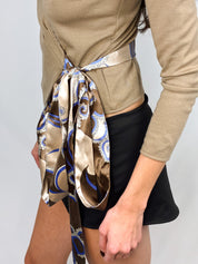Emilio Pucci 2000s Taupe Wool Wrap Top with Silk Scarf Belt - S/M