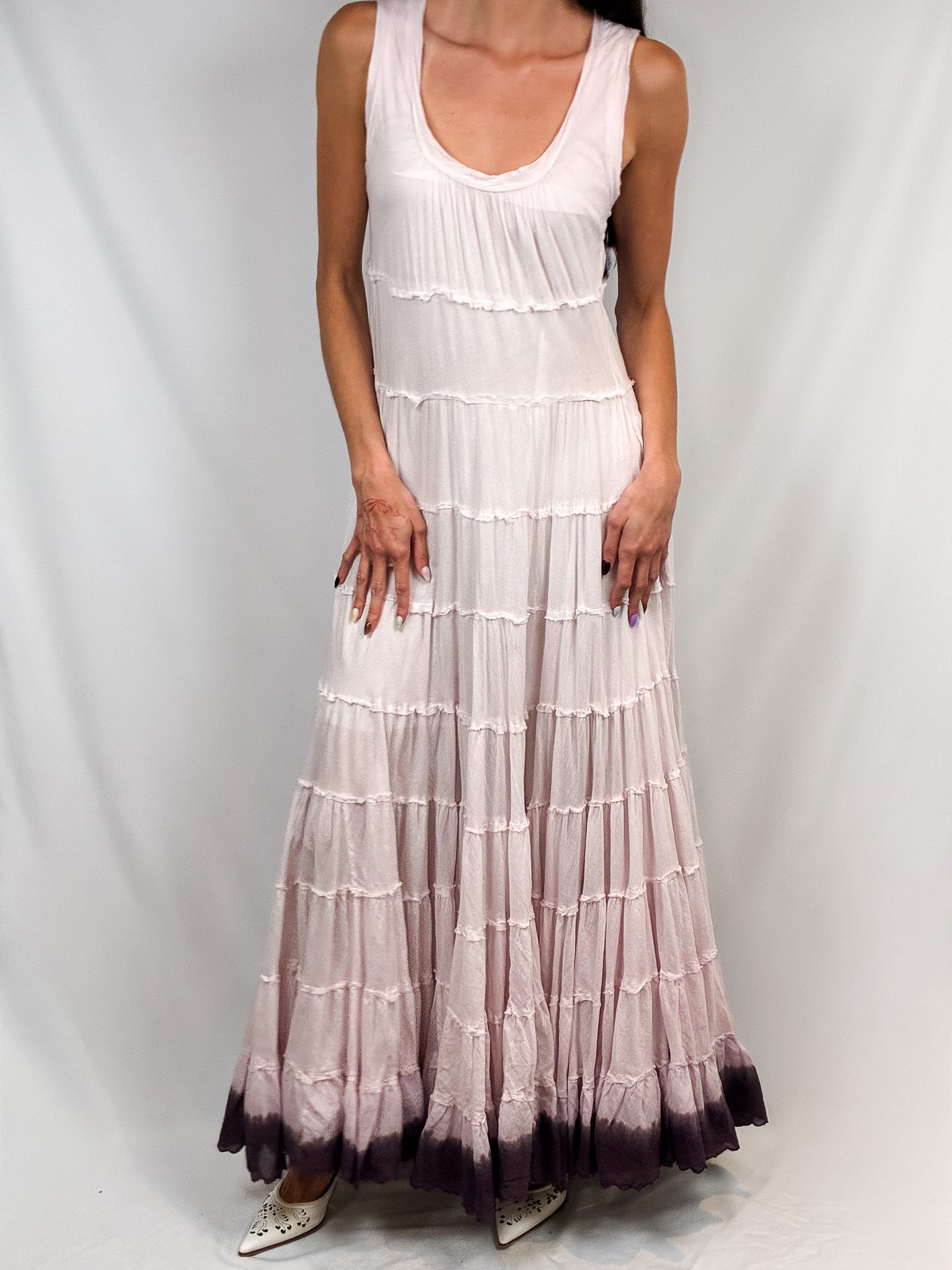 Patrizia Pepe 2000s Lavender Tiered Dip-Dye Maxi Dress - M