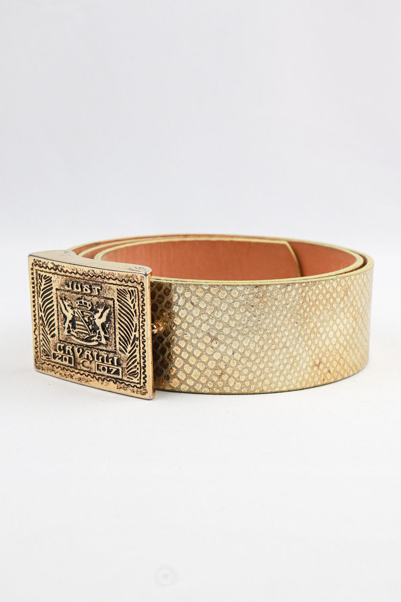 Just Cavalli Leather Snake Gold Skin Belt