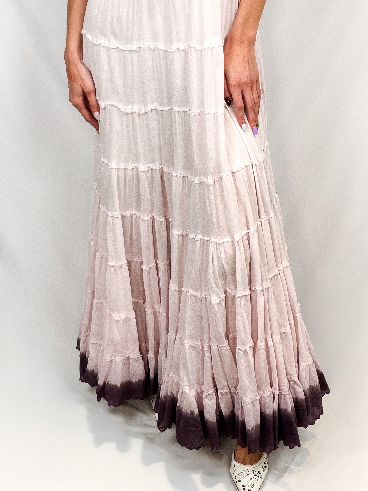 Patrizia Pepe 2000s Lavender Tiered Dip-Dye Maxi Dress - M