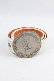 John Galliano 2000s White Leather “Propriété Exclusive Confidentiel” Belt
