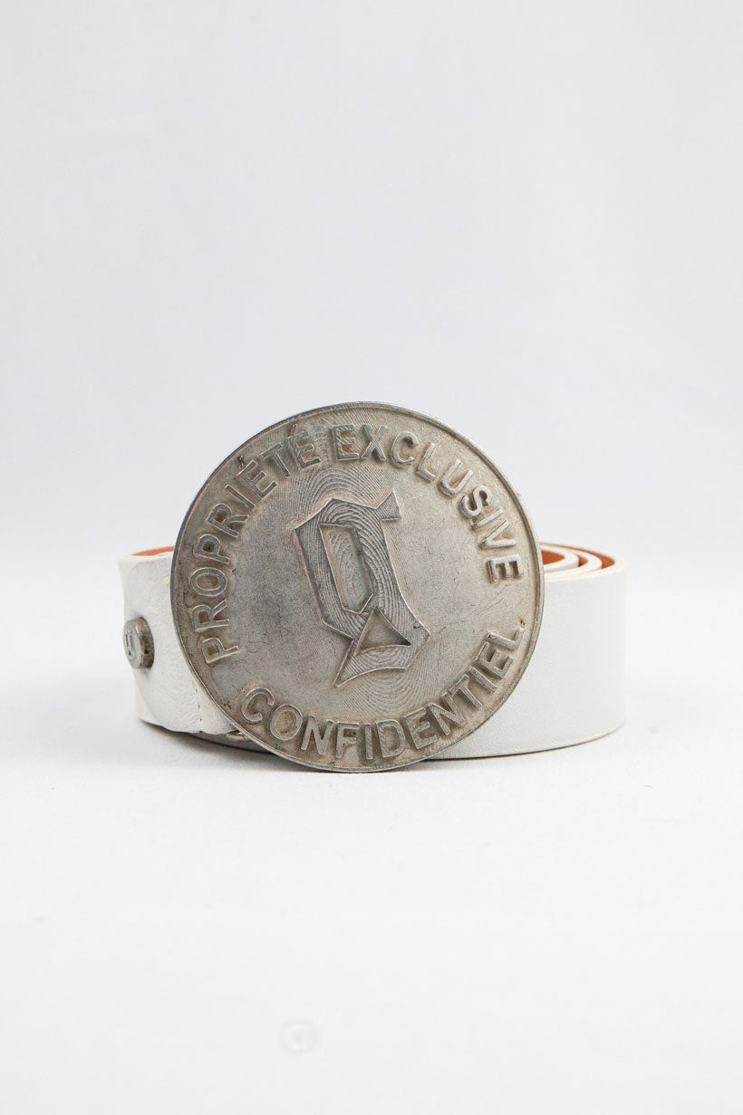 John Galliano 2000s White Leather “Propriété Exclusive Confidentiel” Belt