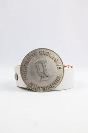 John Galliano 2000s White Leather “Propriété Exclusive Confidentiel” Belt