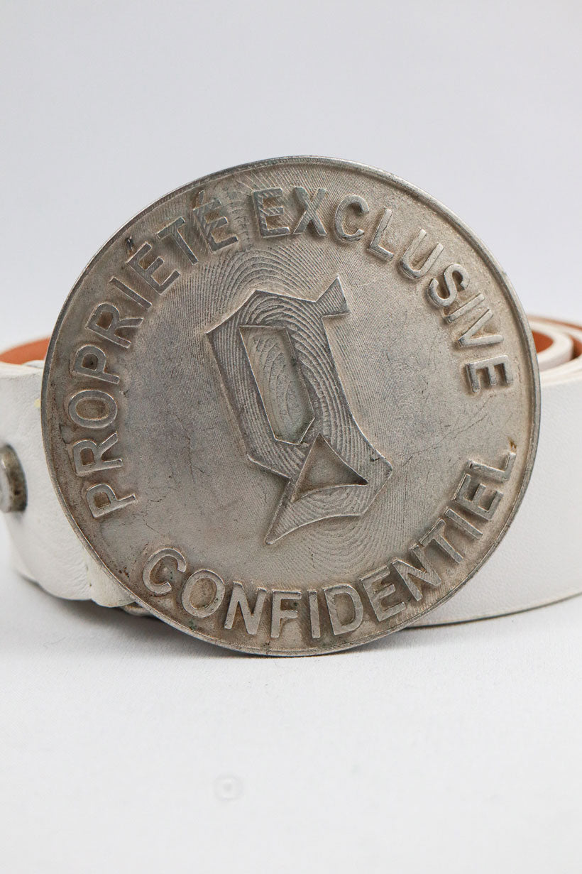 John Galliano 2000s White Leather “Propriété Exclusive Confidentiel” Belt