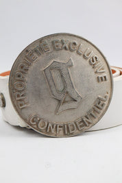 John Galliano 2000s White Leather “Propriété Exclusive Confidentiel” Belt