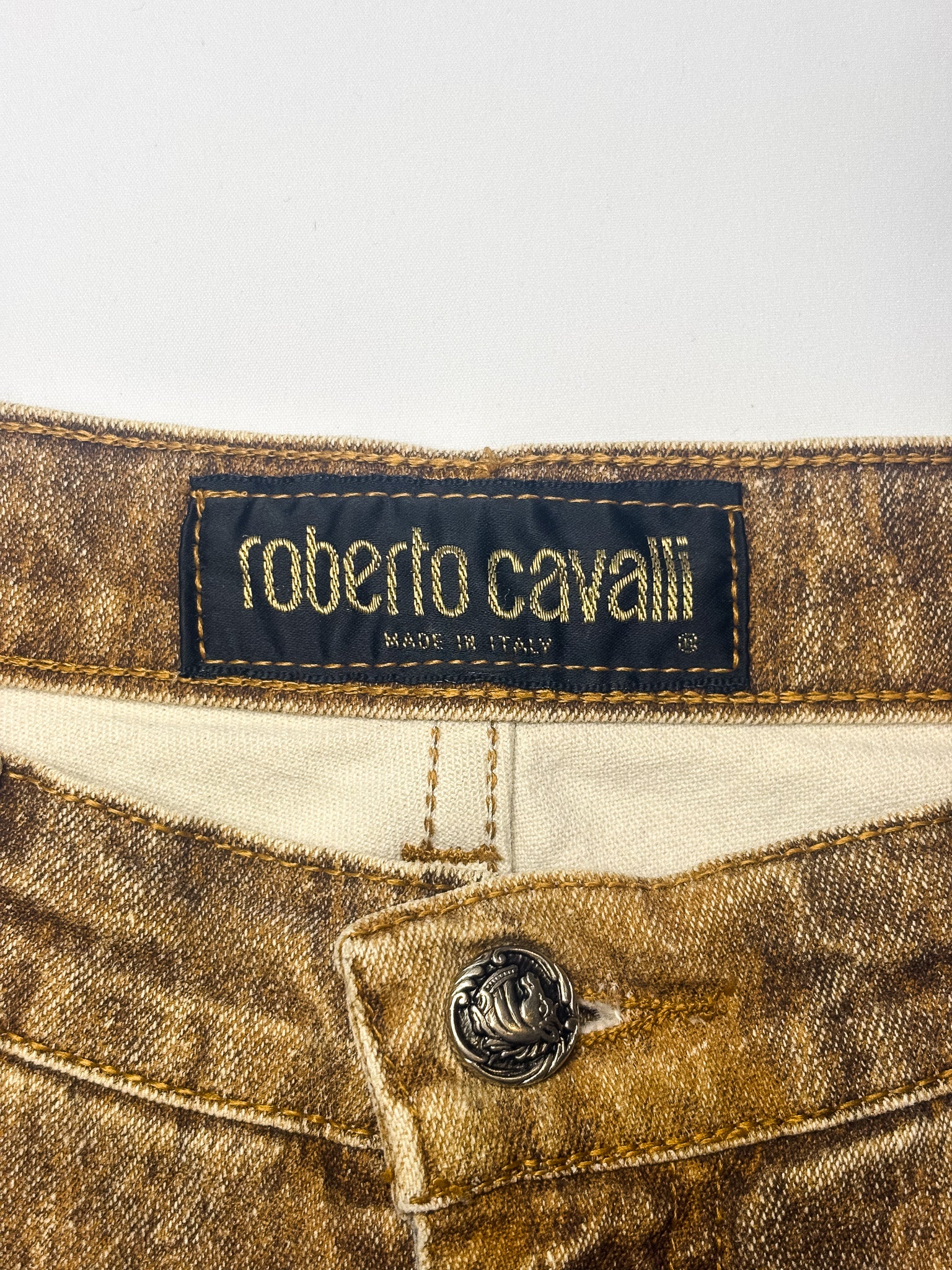 Roberto Cavalli 2000s Painterly Floral Print Shirt & Jean Set - Top M / Jeans W30
