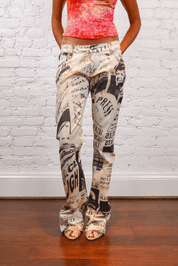 Just Cavalli White Newspaper Print Pants