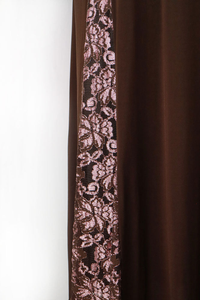 2000s Brown Halter Maxi Dress with Pink Lace Panels