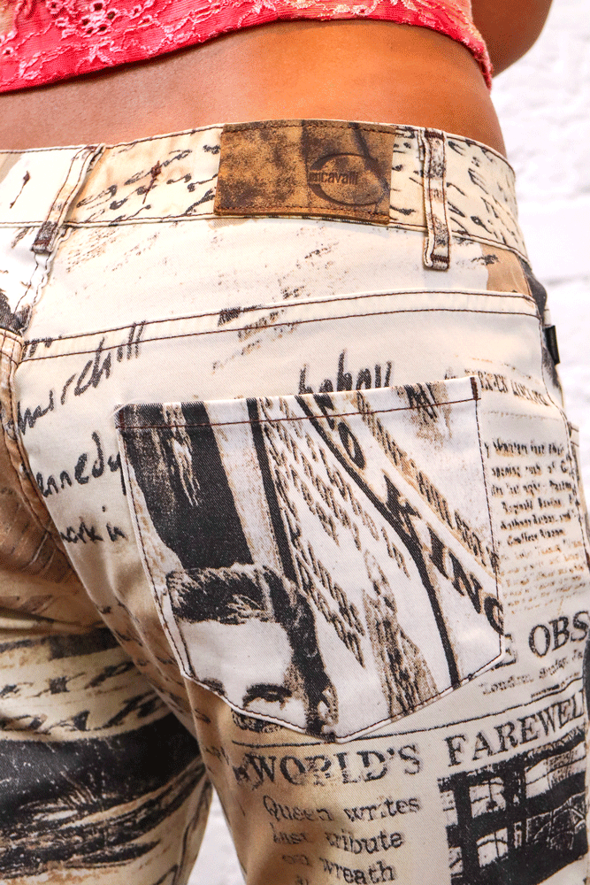 Just Cavalli White Newspaper Print Pants