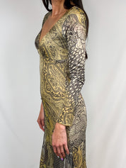 Class Roberto Cavalli 2000s Mixed Print Mesh Midi Dress - M