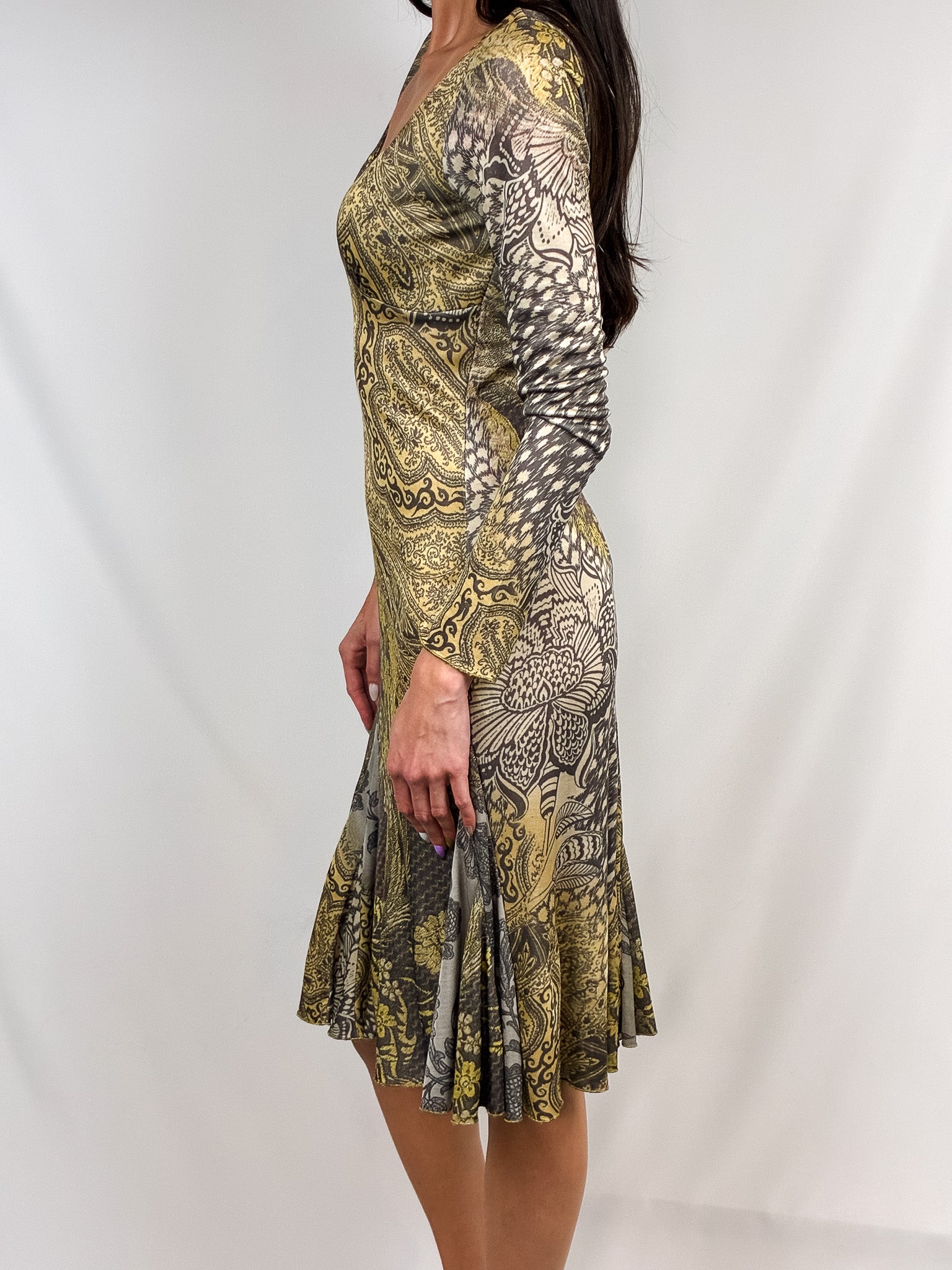Class Roberto Cavalli 2000s Mixed Print Mesh Midi Dress - M