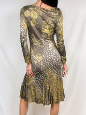 Class Roberto Cavalli 2000s Mixed Print Mesh Midi Dress - M