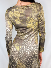 Class Roberto Cavalli 2000s Mixed Print Mesh Midi Dress - M