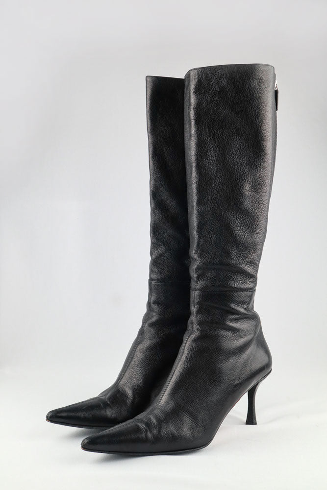 Gucci Black Leather Knee-High Heeled Boots - US 9.5