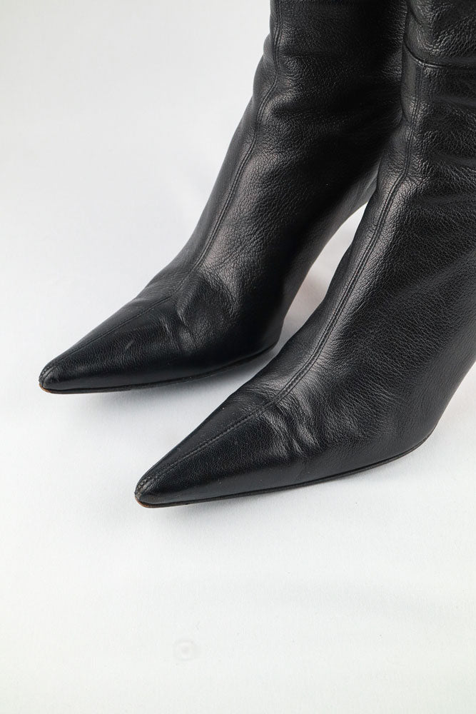 Gucci Black Leather Knee-High Heeled Boots - US 9.5
