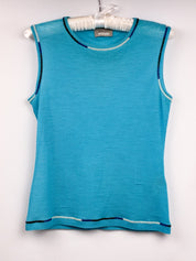 Missoni Sport 2000s Turquoise Contrast Stitch Wool Sleeveless Top - S/M
