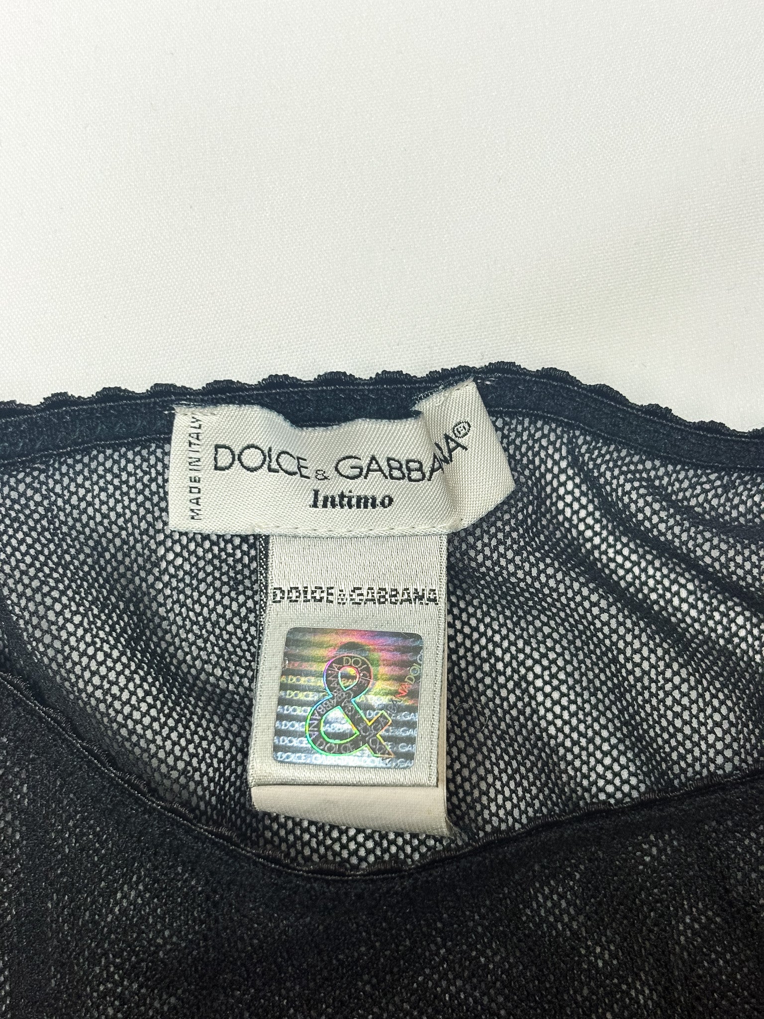 D&G Dolce & Gabbana Intimo 1990s Black Sheer Mesh Scallop Trim Tee - S/M