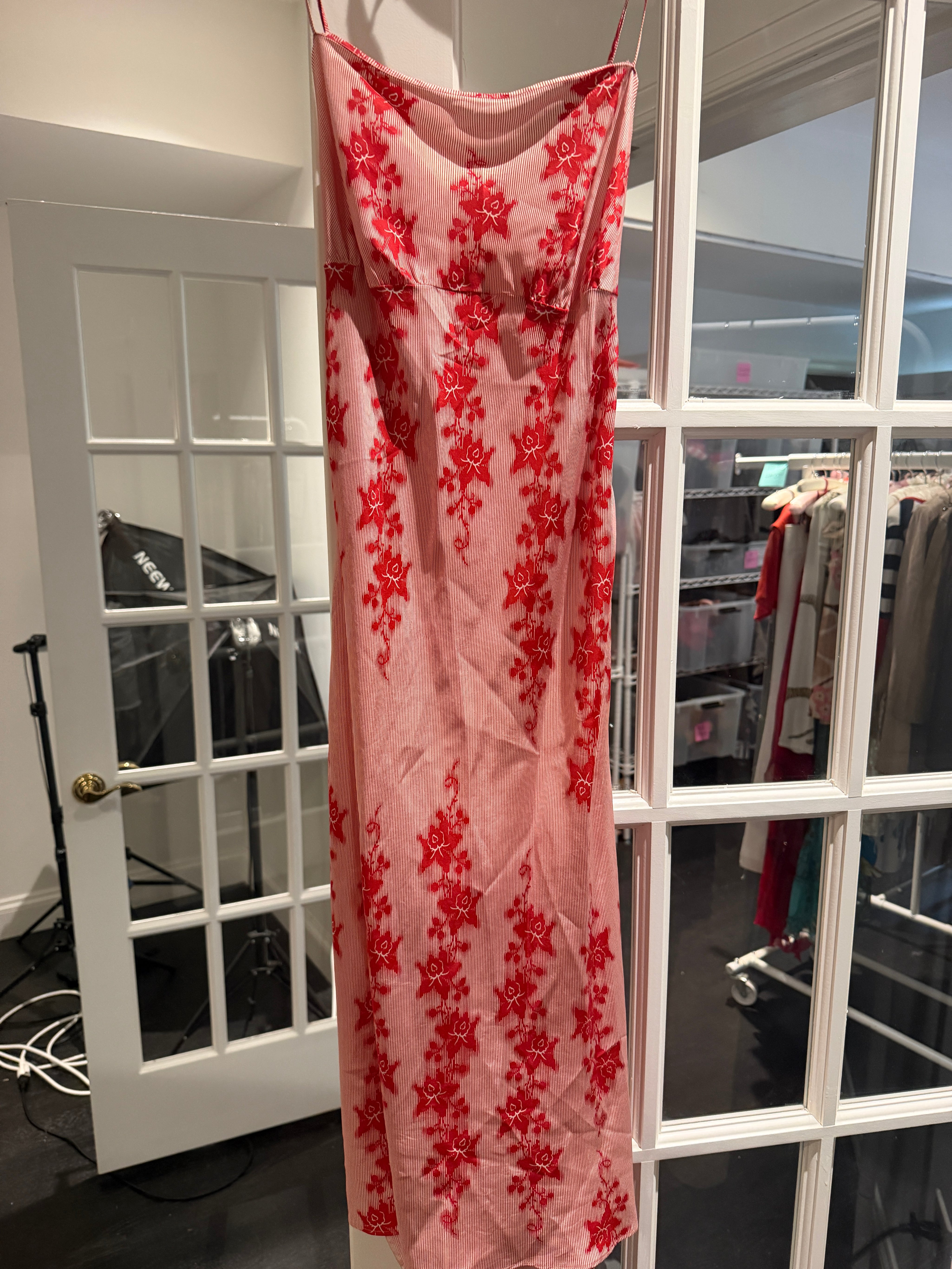 Red Striped and Floral Slip Dress