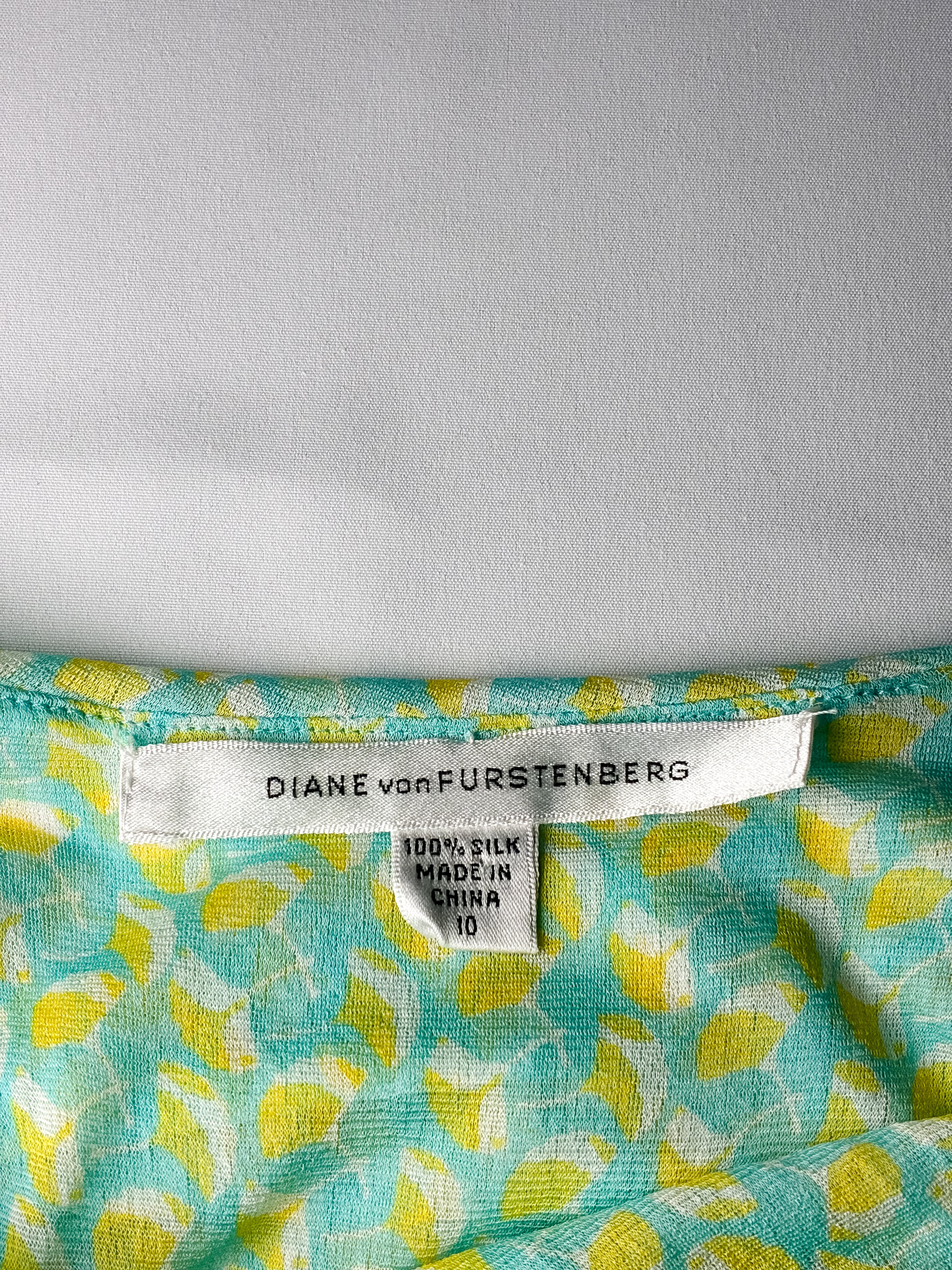 Diane von Furstenberg 2000s Aqua & Yellow Print Ruched Silk Mini Dress - XS/S