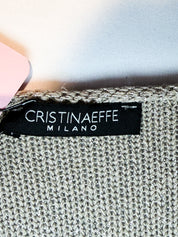 Cristinaeffe 2000s Beige Metallic Knit Fringe Cropped Cardigan - M