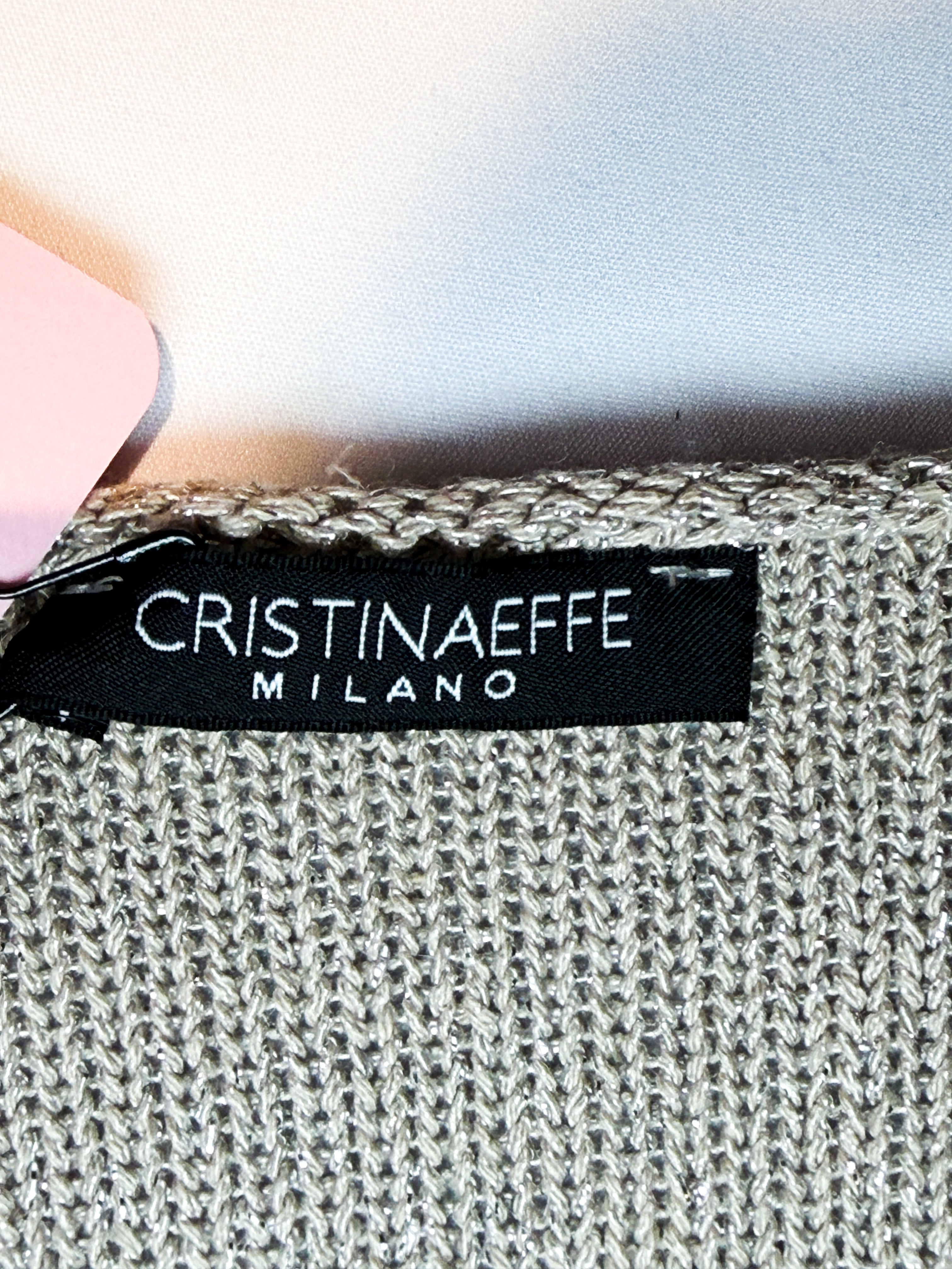 Cristinaeffe 2000s Beige Metallic Knit Fringe Cropped Cardigan - M