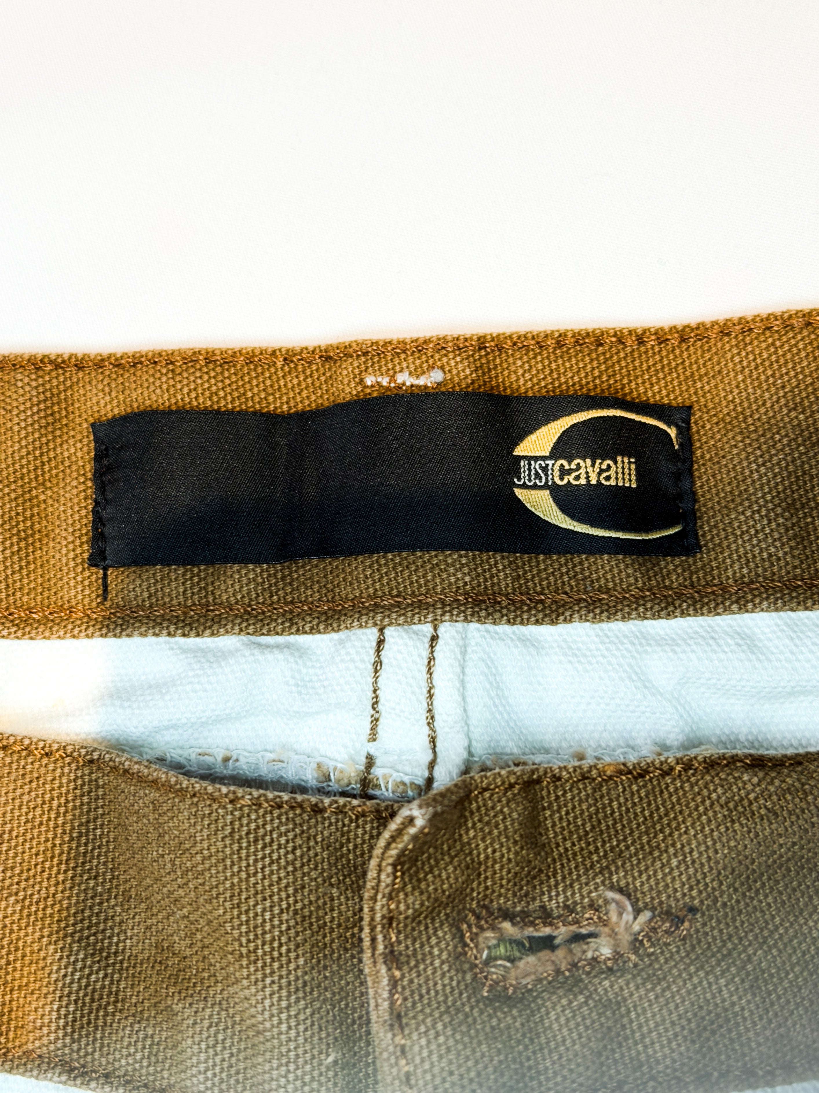 Just Cavalli 2000s White & Tan Colorblock Star-Panel Jeans - W29