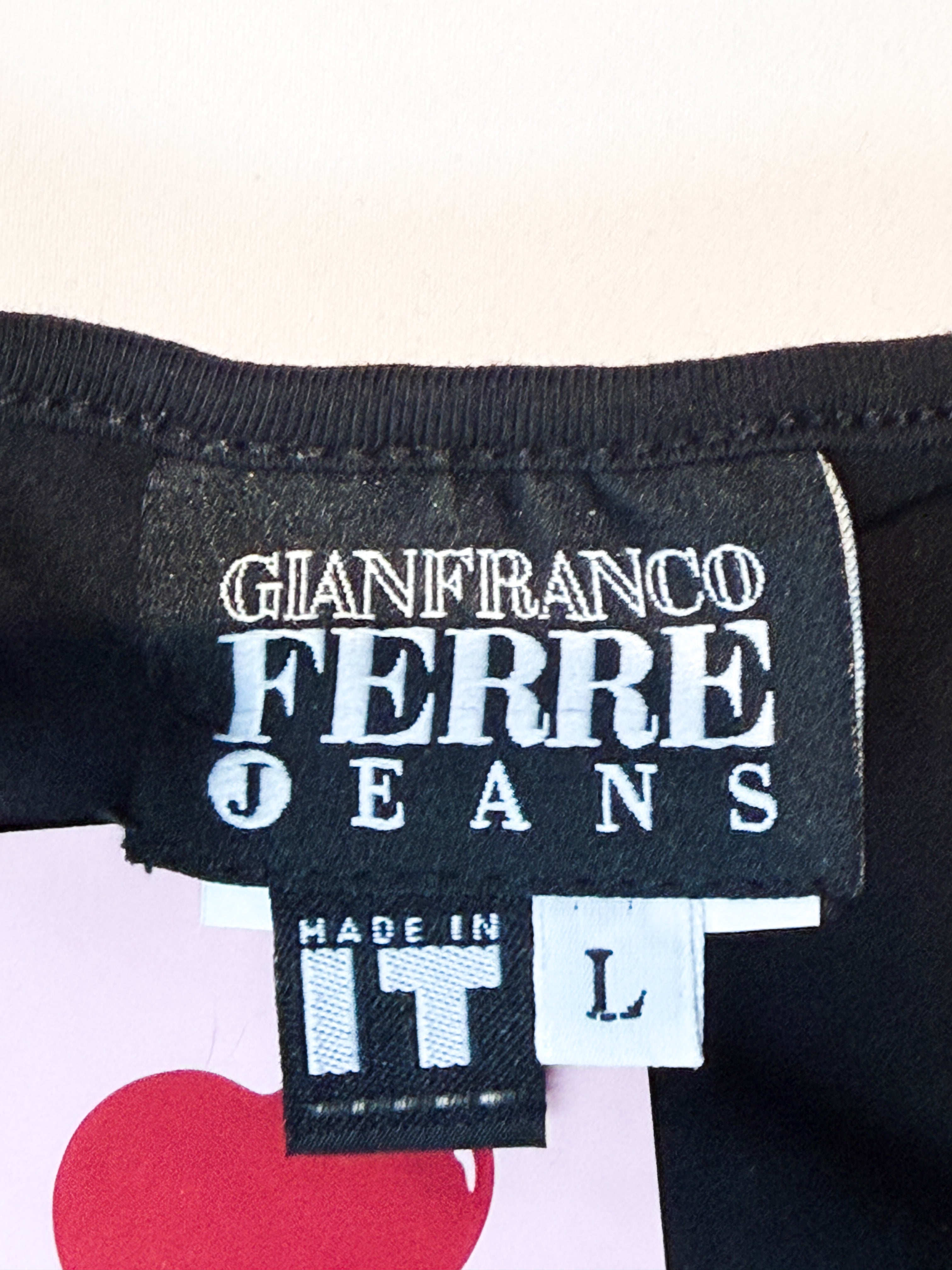 Gianfranco Ferre Jeans 2000s Black Mesh Rhinestone Cuff Top - M/L