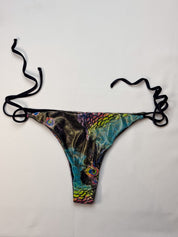 2000s Metallic Peacock Print Fringe Bikini Set - S