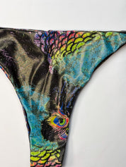 2000s Metallic Peacock Print Fringe Bikini Set - S