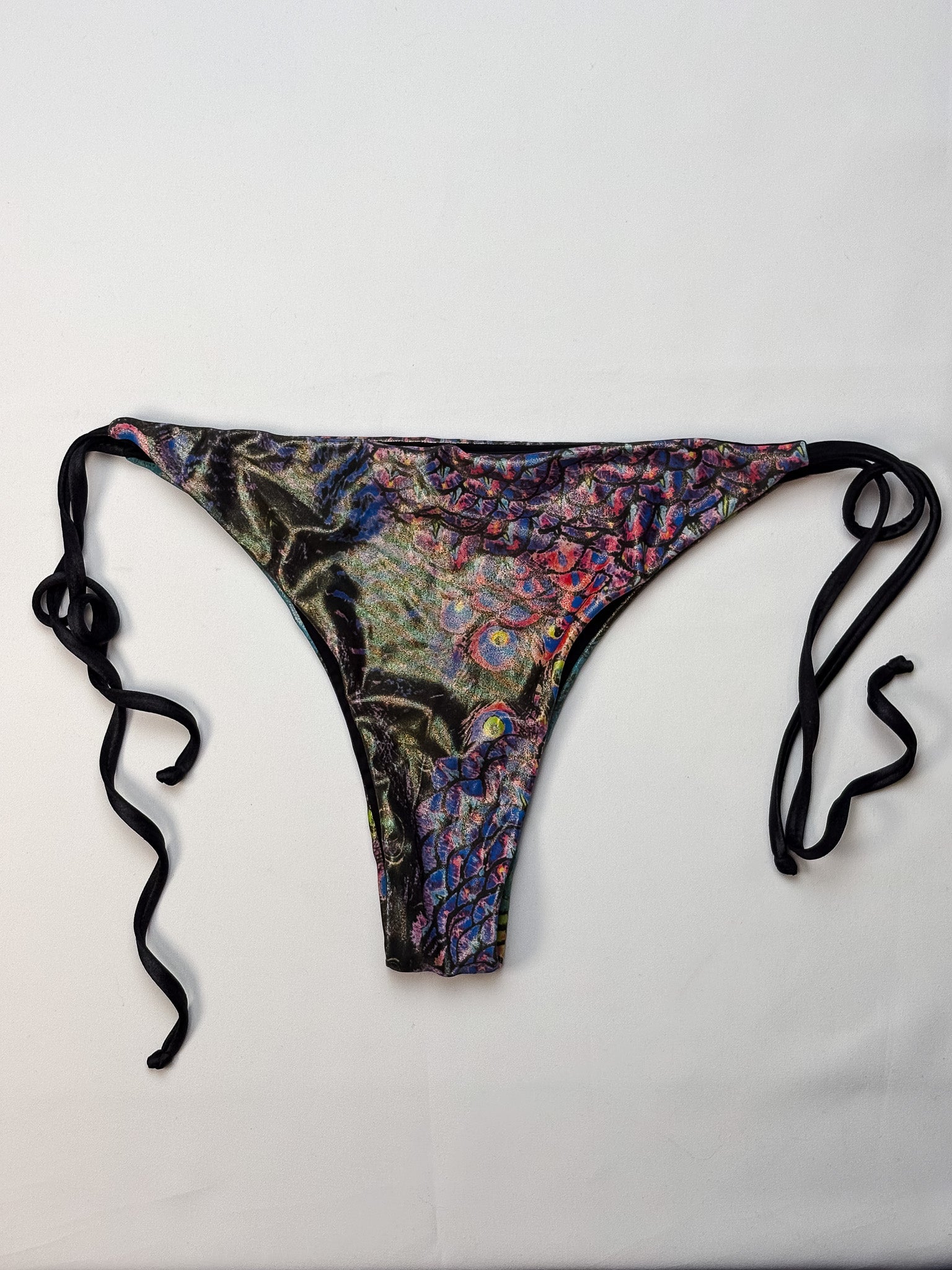2000s Metallic Peacock Print Fringe Bikini Set - S