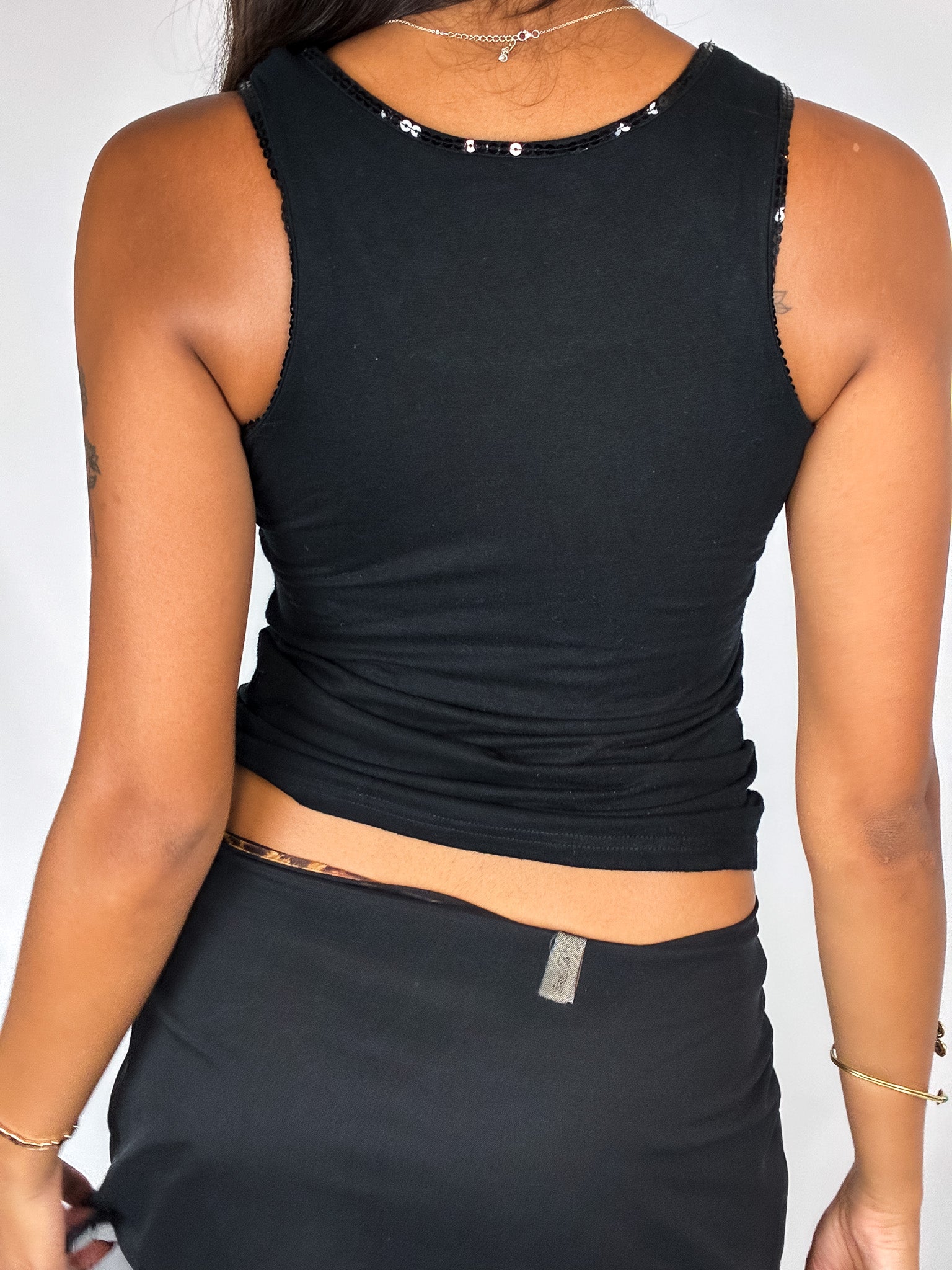 Chantal Thomass 2000s Black Sequin Ribbon Tank Top - S/M