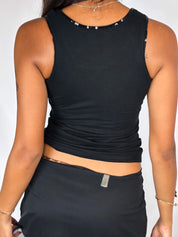 Chantal Thomass 2000s Black Sequin Ribbon Tank Top - S/M