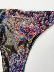 2000s Metallic Peacock Print Fringe Bikini Set - S