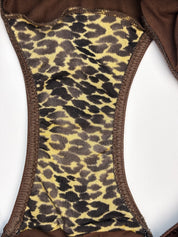 Malizia by La Perla 2000s Brown Leopard Trim Plunge One-Piece Swimsuit - XS
