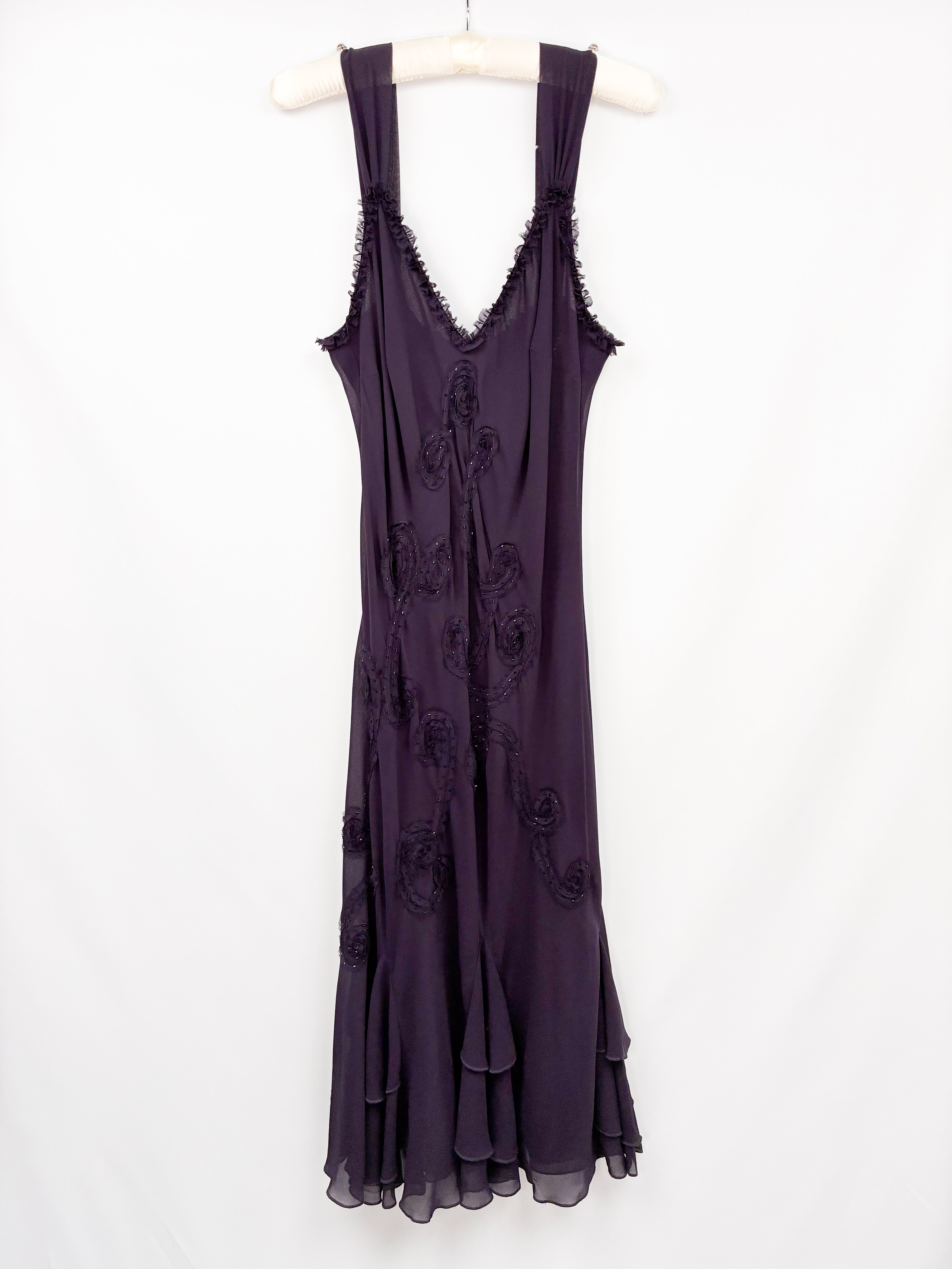 Per Una 2000s Purple Embellished Chiffon Dress - S/M