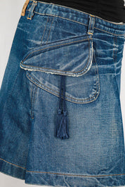 Just Cavalli 2000s Denim Mini Skirt with Tassel Detail – S-M