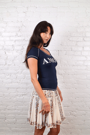 Blumarine 2004 Navy "AMORE" Rhinestone Tee NWT