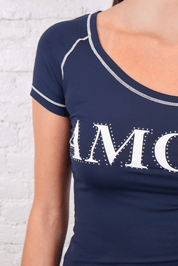 Blumarine 2004 Navy "AMORE" Rhinestone Tee NWT