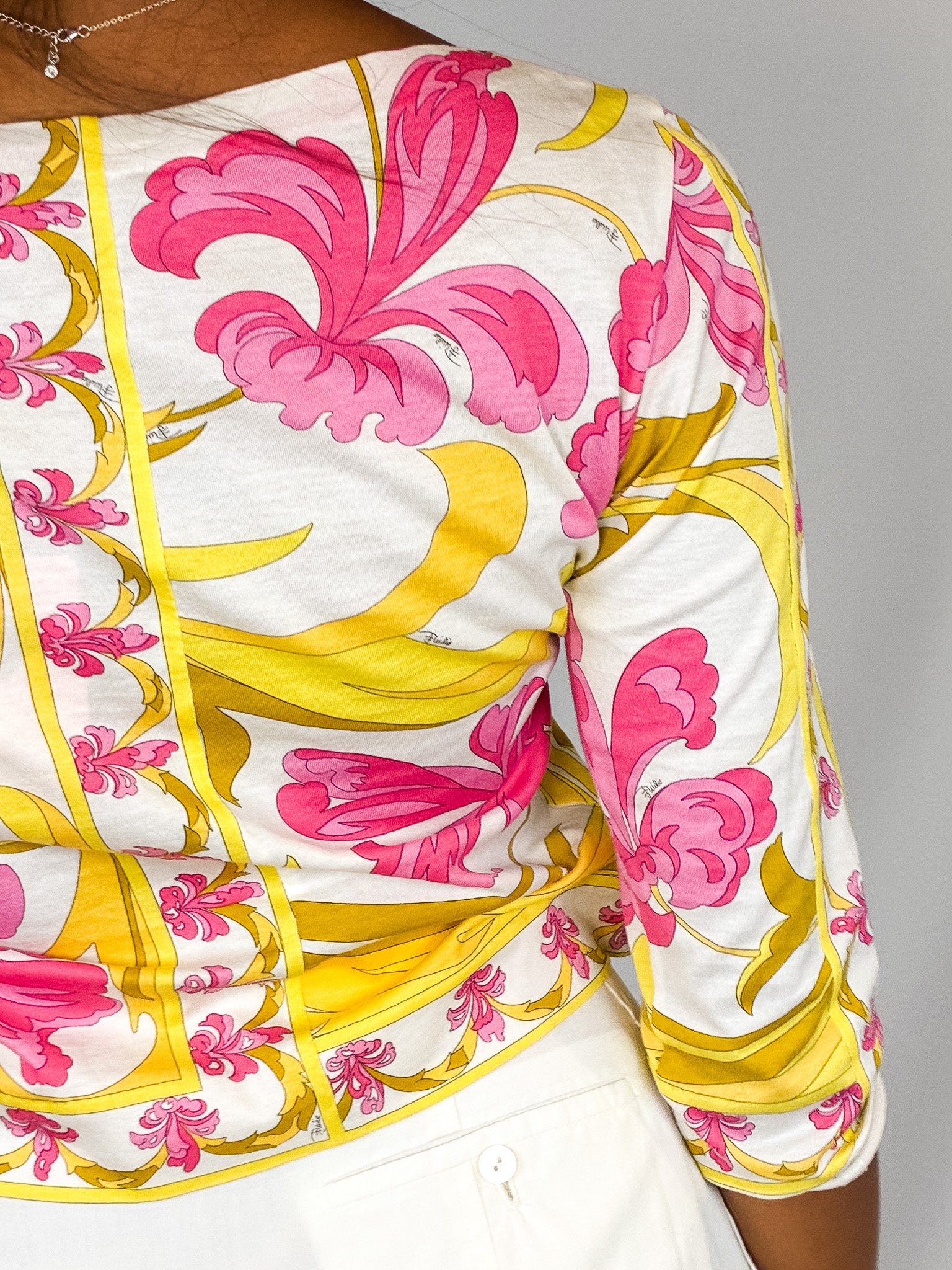 Emilio Pucci 2000s Yellow & Pink Baroque Floral Print Top - XS/S