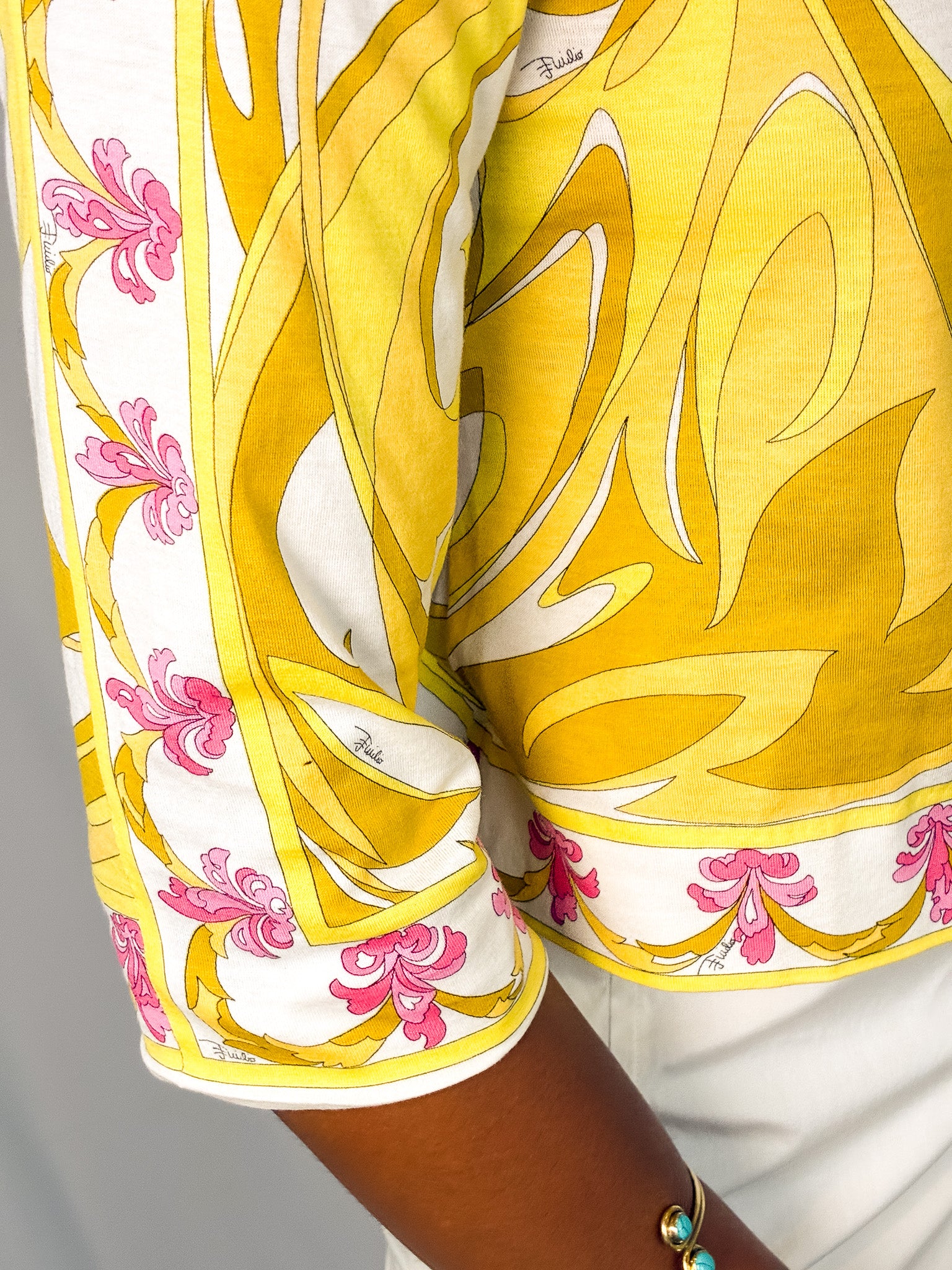 Emilio Pucci 2000s Yellow & Pink Baroque Floral Print Top - XS/S