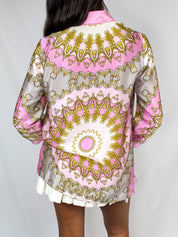 Luisa Spagnoli 2000s Pink and Gold Baroque Print Silk Shirt - M/L