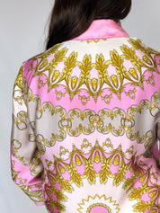 Luisa Spagnoli 2000s Pink and Gold Baroque Print Silk Shirt - M/L