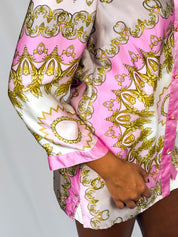 Luisa Spagnoli 2000s Pink and Gold Baroque Print Silk Shirt - M/L
