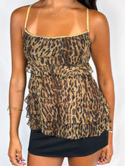 2000s Leopard Print Tiered Ruffle Cami - S
