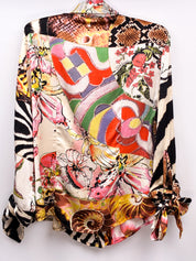 Just Cavalli 2000s Mixed Patchwork Print Silk Blouse - M